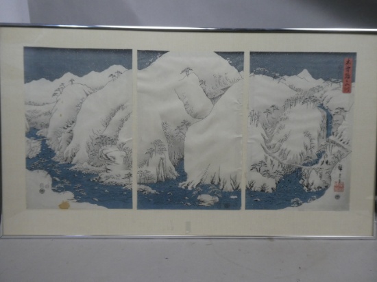 Repro Hiroshige Utagawa Japanese Woodblock Print Snowy Mountain Triptych
