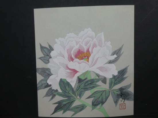 Vintage  Unread Japanese Woodblock Print Paonia