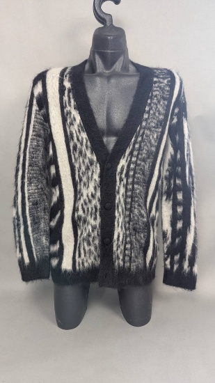 Saint Laurent Black and White Patterned Cardigan Sweater