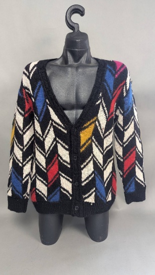 Saint Laurent Paris Chevron Pattern Knit Cardigan
