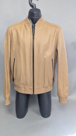 Hugo Boss Tan Leather Jacket, Size 54