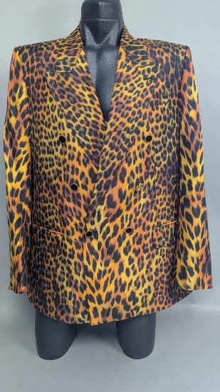 Roberto Cavalli Leopard Print Double-Breasted Jacket, Size 52