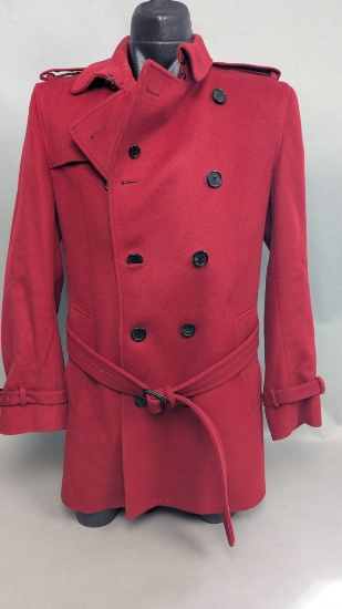 Burberry Red Wool Blend Double-Breasted Trench Coat, Size 52