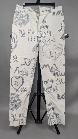 Alexander McQueen Metallic Embroidered Pants, Size 50, Made in Italy