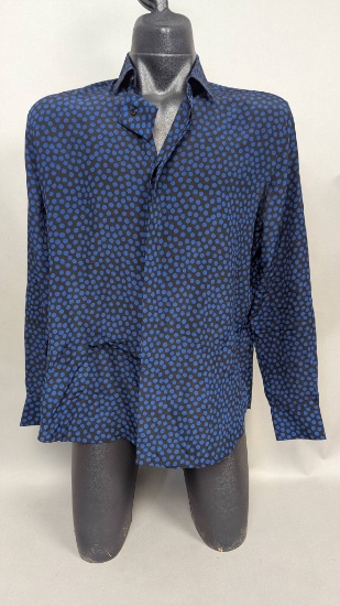 Saint Laurent Paris Blue Polka Dot Button-Up Shirt, Size 39/15.5