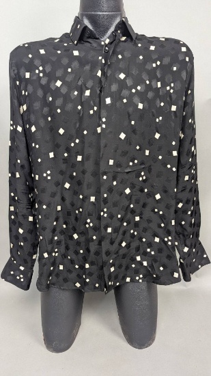 Saint Laurent Paris Black Patterned Long-Sleeve Shirt Size 40