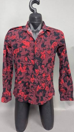 Hugo Extra Slim Fit Long-Sleeve Shirt with Red Floral Design