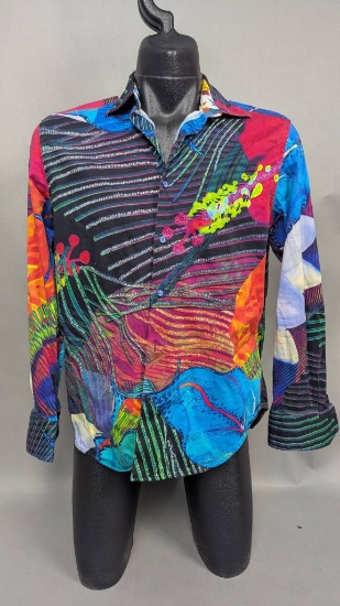 Robert Graham Mens Medium Long-Sleeve Shirt with Multicolor Abstract Design