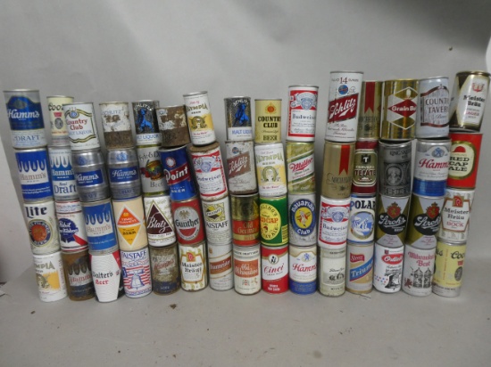 Large Lot 60 Assorted Vintage Beer Cans Hamms Schlitz Budweiser etc