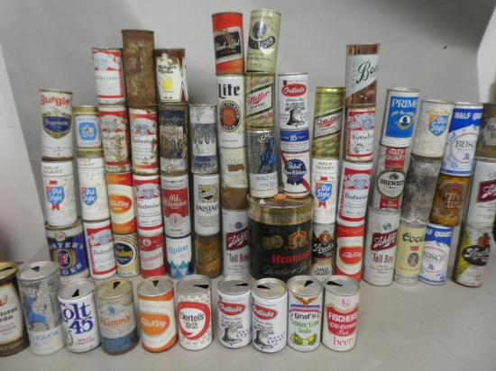 Large Lot 60 Assorted Vintage Beer Cans Tall Cans Busch Falstaff Stroh's etc
