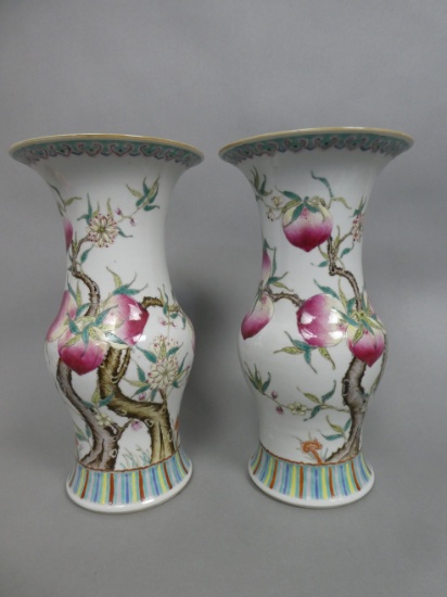 Pair Antique Chinese Export Qing Dynasty Mark Passion Fruit Porcelain Vases