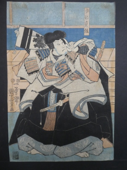 Original 19th Century Utagawa Kuniyoshi Japanese Woodblock Print Samurai