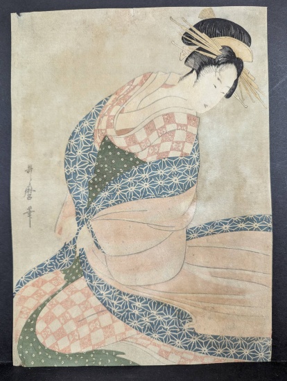 Reproduction of Utamaro Japanese Woodblock Print of Woman