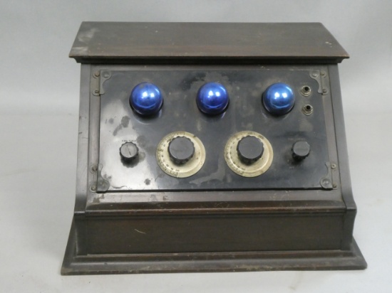 c1914 Colin Kennedy Exposed Blue Tube Wood Radio w/ Ramway Plate