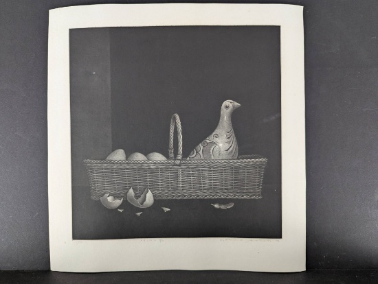 Nobuo Satoh Mexican Pigeon Japanese Etching Signed and Numbered 1972