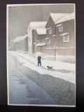 Japanese Woodblock Print by Kawase Hasui Snow at Shinkawabata Handa Bishu