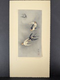 Japanese Woodblock Print of Five Birds in Flight by Imao Keinen