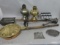 Lot 9 Antique Assorted Houseware Items Spice Rack Bed Warmer Oil Lamps etc