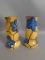 Czechoslovakian Hand Painted Ceramic Yellow Vases with Floral Motif