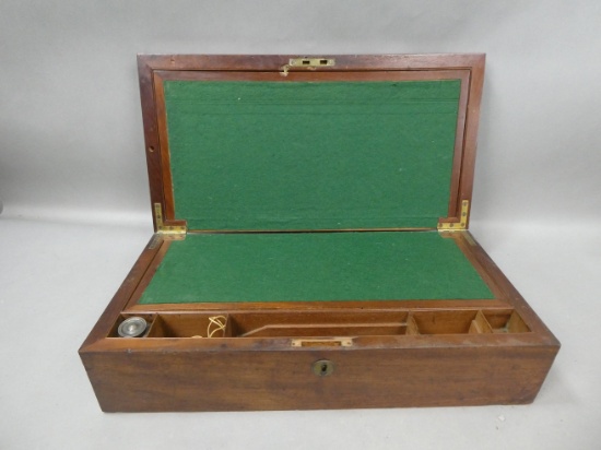 Antique Mahogany Wood & Brass Portable Lap Desk