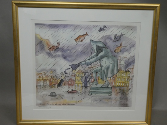 1981 Audun Hetland There Goes the Last Bergenser Autumn Lithograph