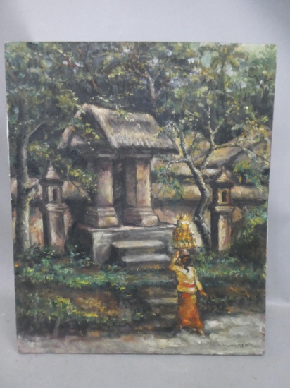 Signed Hasim Pura Bali Woman in Forest Oil Painting