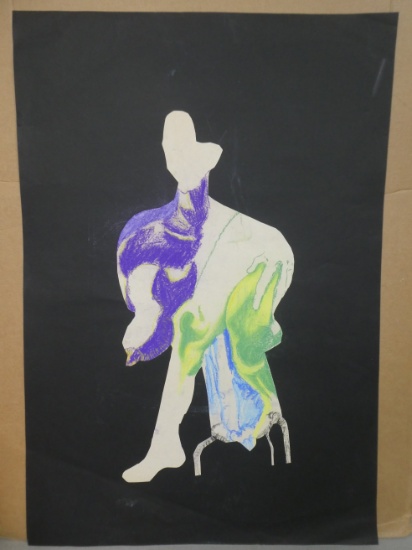 Unsigned Vintage Abstract Pastel Painting on Paper Bizarre Figural Study Image