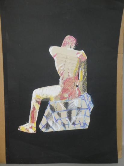 Unsigned Vintage Abstract Pastel Painting on Paper Bizarre Figural Study Image