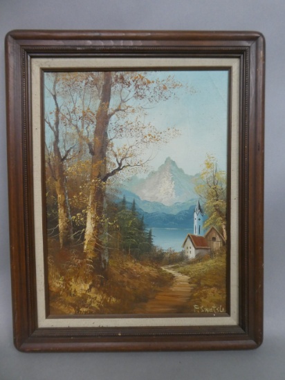 Signed F Swatzle Path Before Mountains Oil Painting