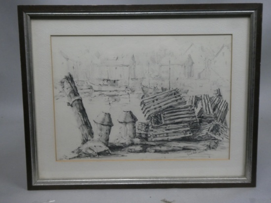 1938 Signed Kaiser Rockport Massachusetts Pencil Drawing