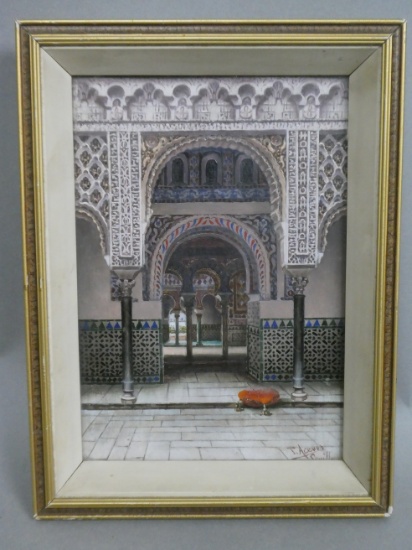 Tomas Aceves Seville View of Alcazar Watercolor Painting LISTED ARTIT