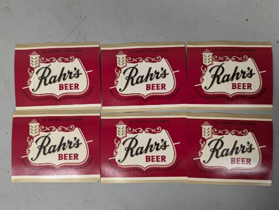 6 Pack of Unused Vintage Rahrs Beer Labels from Rahr Green Bay Brewing Corp