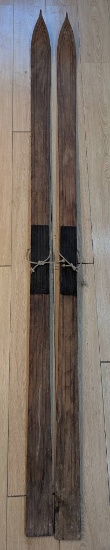 Pair of Wooden Nordic Style Skis with Rope Bindings