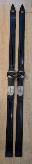 Paris Manufacturing Co Wooden Skis 74 Inches Long with Bindings