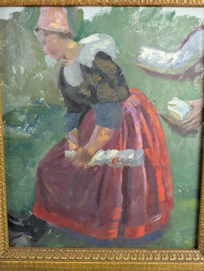 Young Peasant Woman in Vegetable Garden Copy Willy Martens Laren School Style