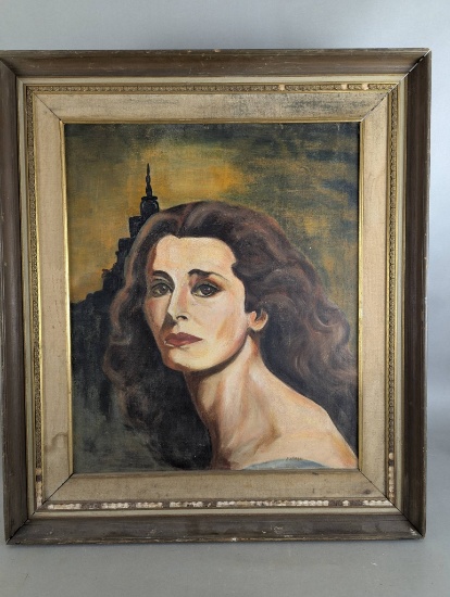 Framed Woman Portrait Painting Signed by Miahaan