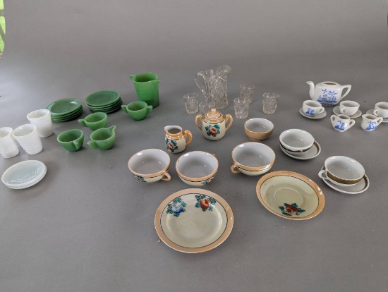 Collection of Doll or Childs Dishes with Various Designs Jadeite etc