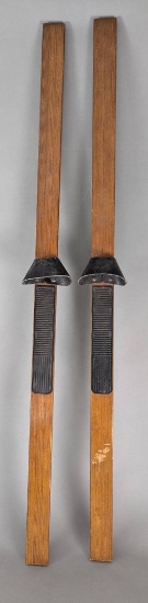 Vintage Wooden Skis with Metal Bindings from Mid-20th Century