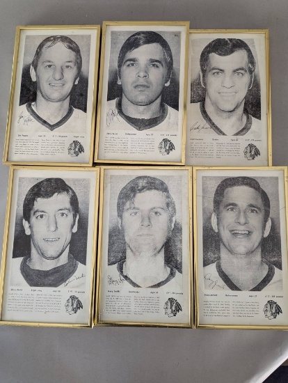 Framed 1971 Chicago Blackhawks Player Newspaper Prints With Autographs