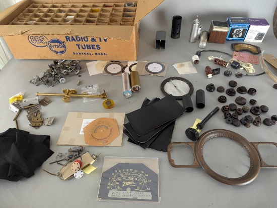 Vintage Radio and Electronics Parts Lot with Tubes Knobs and Components