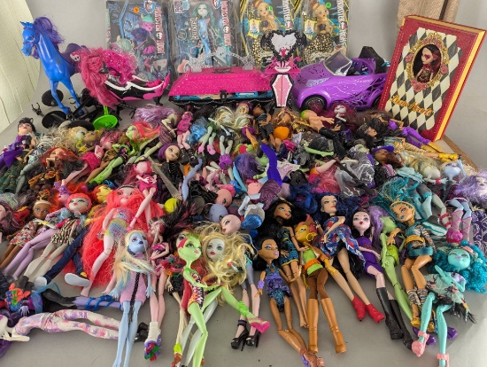 Extensive Mixed Lot of Monster High Dolls with Accessories and Vehicles