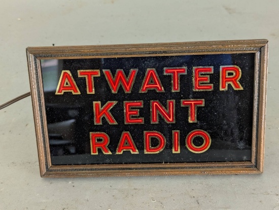 Atwater Kent Radio Illuminated Display Sign with Brass Frame