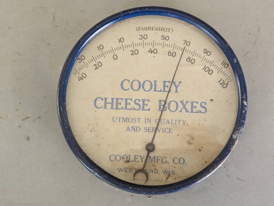Cooley Cheese Boxes Advertising Thermometer 7 Inch Diameter