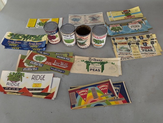 Large Lot NOS FoodÂ  Can Labels with Four Vintage Cans