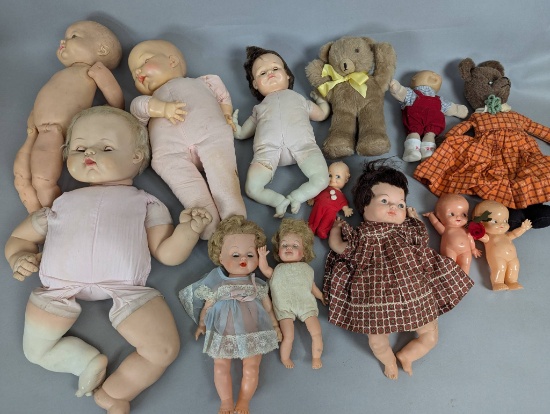 Vintage Dolls and Stuffed Toys with Various Sizes and Fabrics