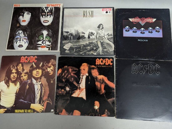 Ten Classic Rock Vinyl Records by AC DC Kiss Metallica Rush Areosmith