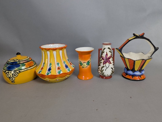 Hand Painted Decorative Ceramic Items Lot of 5 Czech Pottery