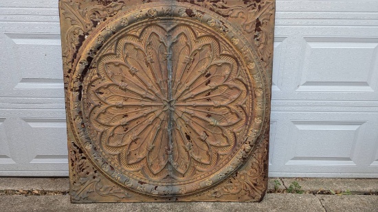 Square Tin Ceiling Panel with Circular Floral Motif Design