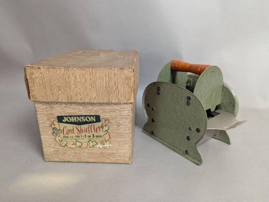 Vintage Johnson Card Shuffler Model 5A With Original Box and Wooden Handle