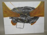 Unsigned Bizarre Using Smart Phone on Toilet Oil Painting